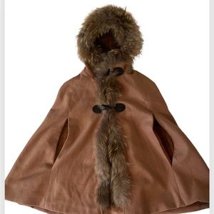 Vintage , real fur hooded poncho